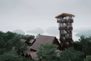 Wooden Cabin Town creates a fusion between building and natural cork oak forest Wooden Cabin Town creates a fusion between building and natural cork oak forest