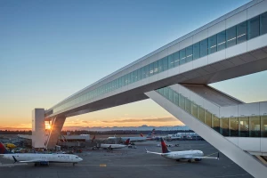 Soaring aerial walkway welcomes passengers to the new International Arrivals Facility at Seattle-Tacoma Airport Soaring aerial walkway welcomes passengers to the new International Arrivals Facility at Seattle-Tacoma Airport
